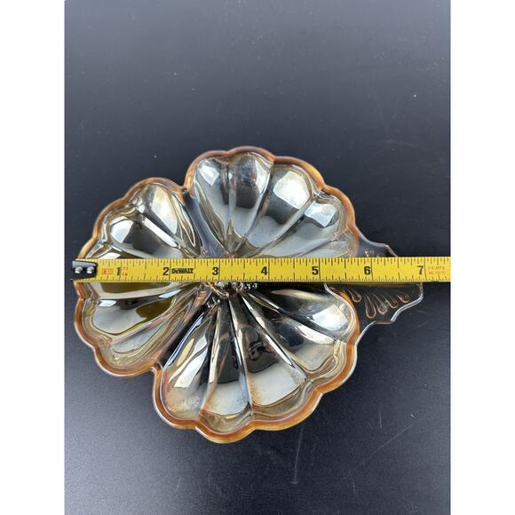 Divided Dish Plate Art Glass Iridescent Amber Clover Leaf Candy Trinket VTG - Picture 3 of 5